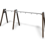 wooden and metal swingset for three