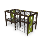 3d render of wooden climbing frame with green panels