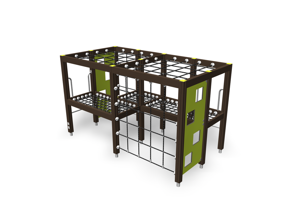 3d render of wooden climbing frame with green panels