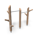 3 kids climbing posts connected by hanging bars