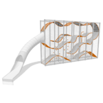 wall style activity tower with rope climbing and slide