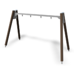 wooden and silver two person swing frame
