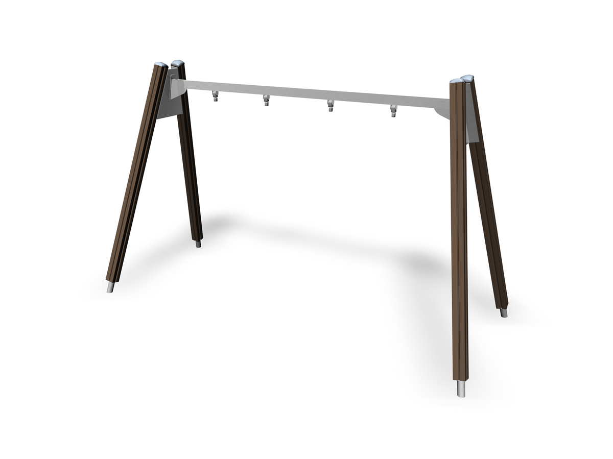 wooden and silver two person swing frame