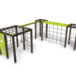 3 climbing towers connected by green monkey bars