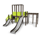 lime green activity tower with two slides