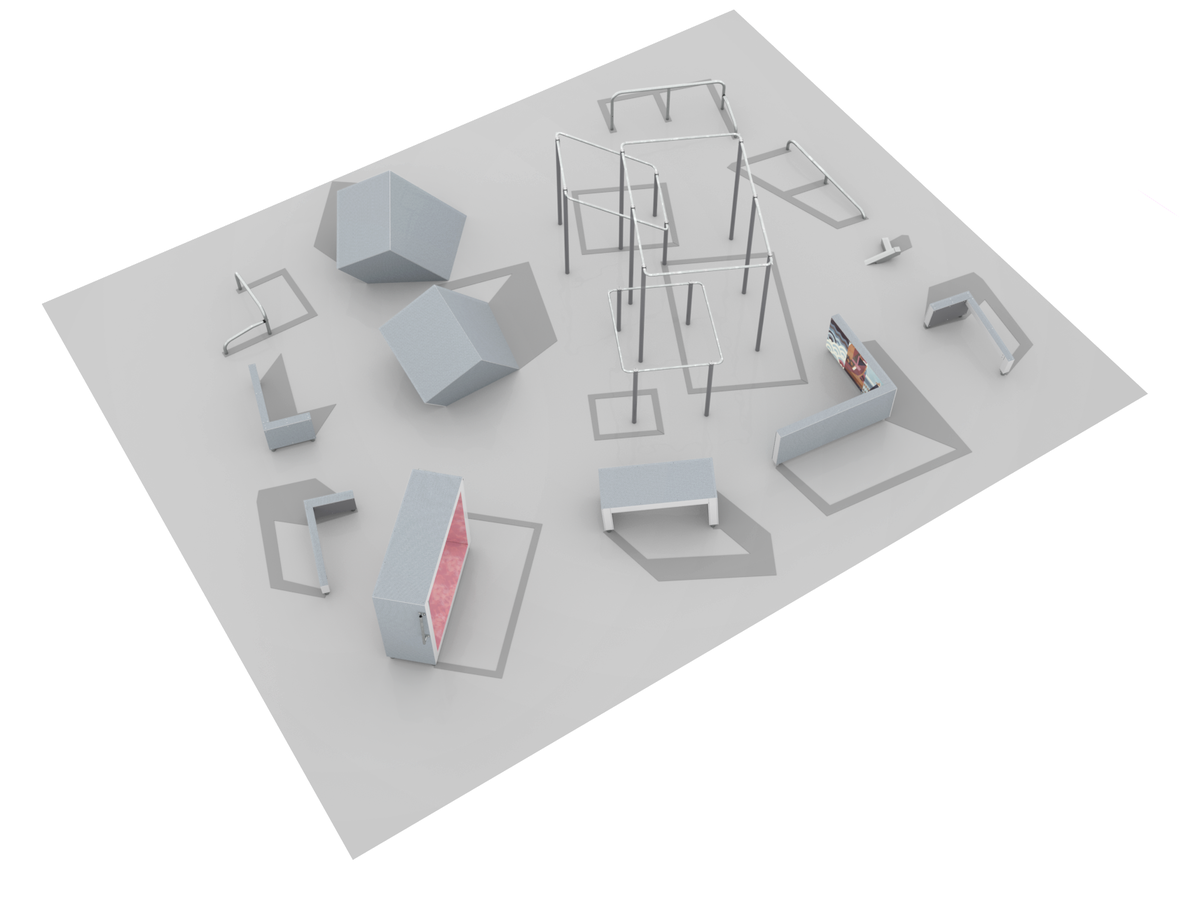 digital mockup of a park layout with mixed equipment