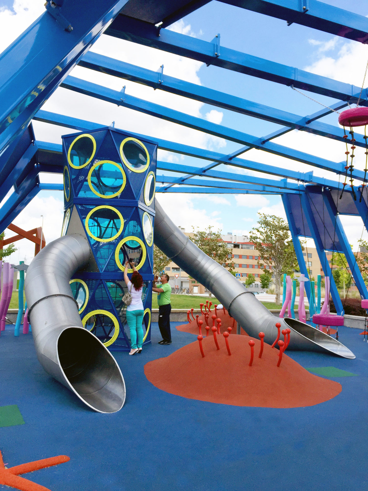 indoor slide on blue wet pour safety surface