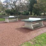 table tennis table on tiger mulch rubber surface