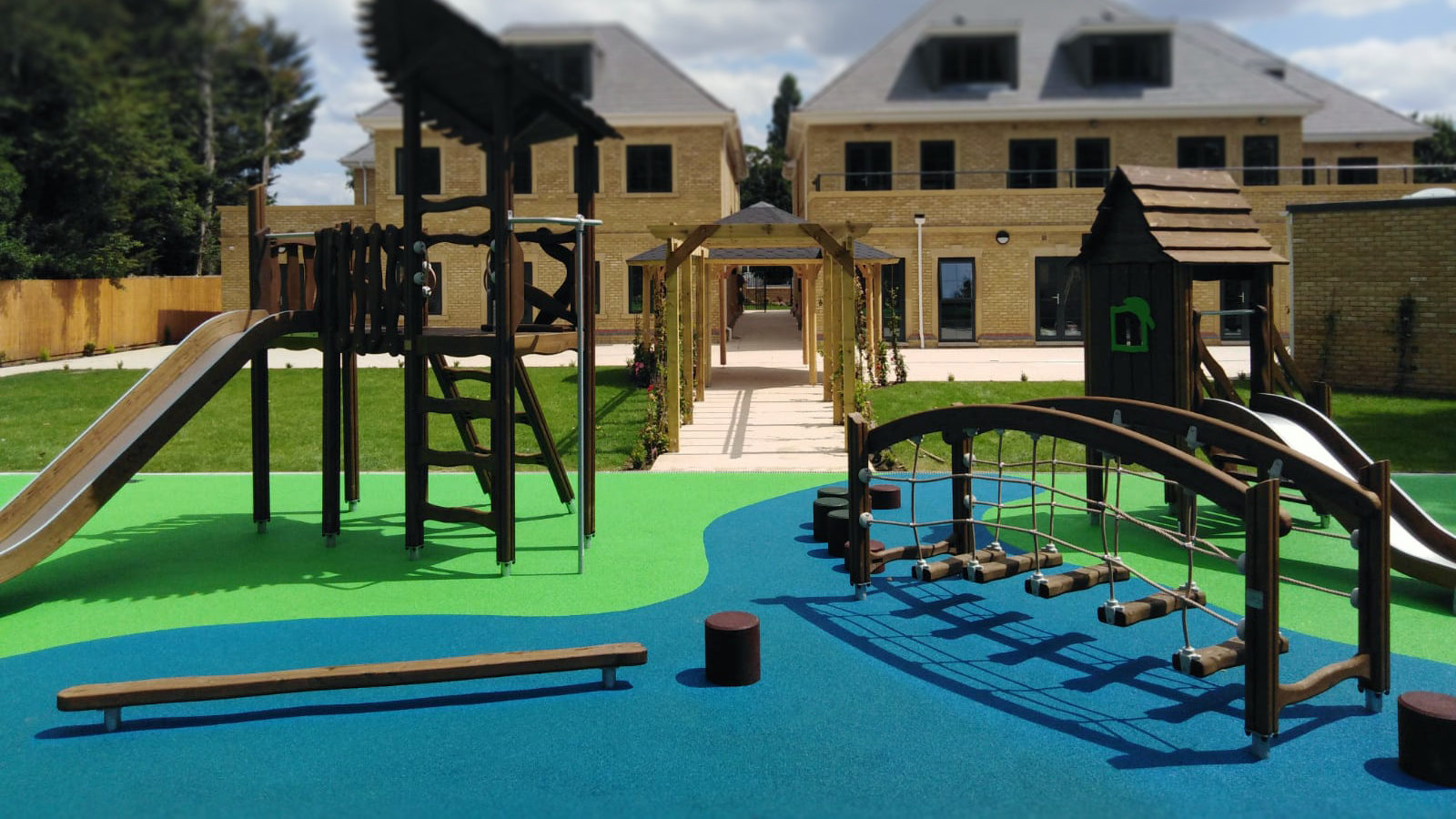 rubber playground flooring green and blue