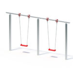 metal swing set for two with red seats