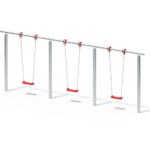 metal swing sets for three with red seats