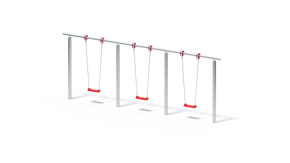 metal swing sets for three with red seats