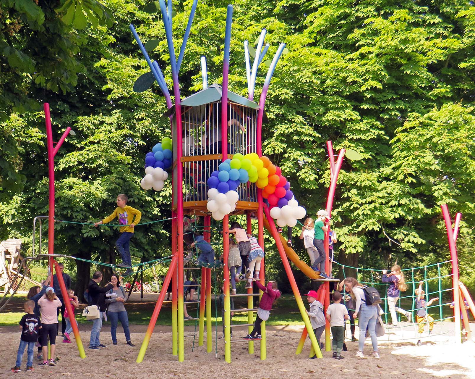 large climbing frame tower in park