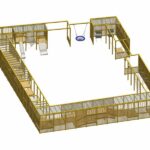 square activity area with slides and swings