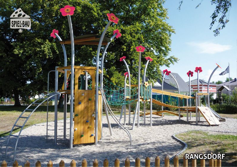 flower themed multiplay tower in playground