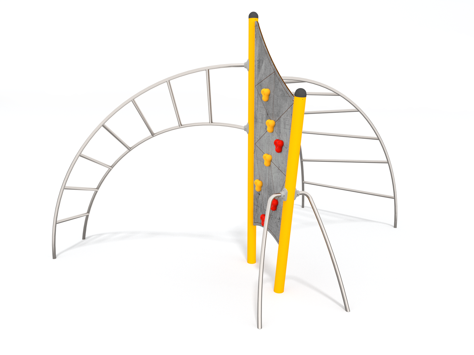 steel climbing frame with climbing wall. yellow