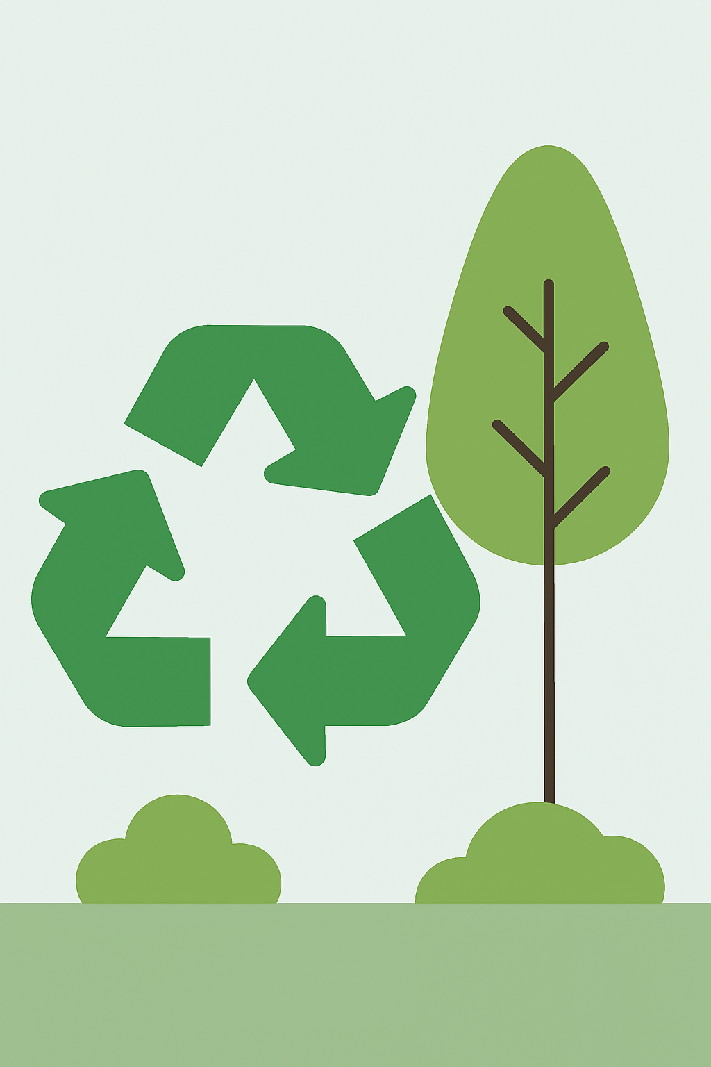 Illustration showing a tree and recycling symbol on a textured earth-toned background, representing environmental sustainability.
